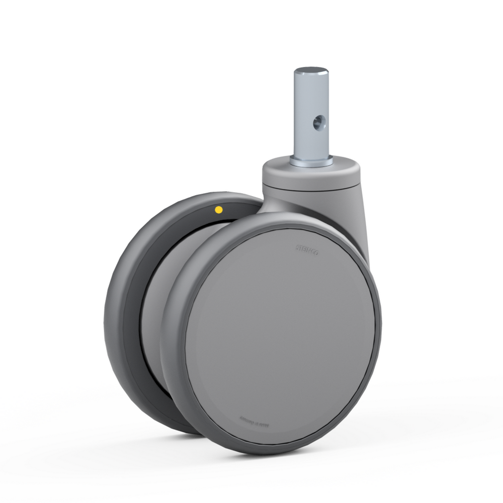 3.TC01.FPC0, Ruota gemellata con supporto girevole, ∅ 125 mm, Cuscinetto a sfere, TPU, Perno con foro trasversale