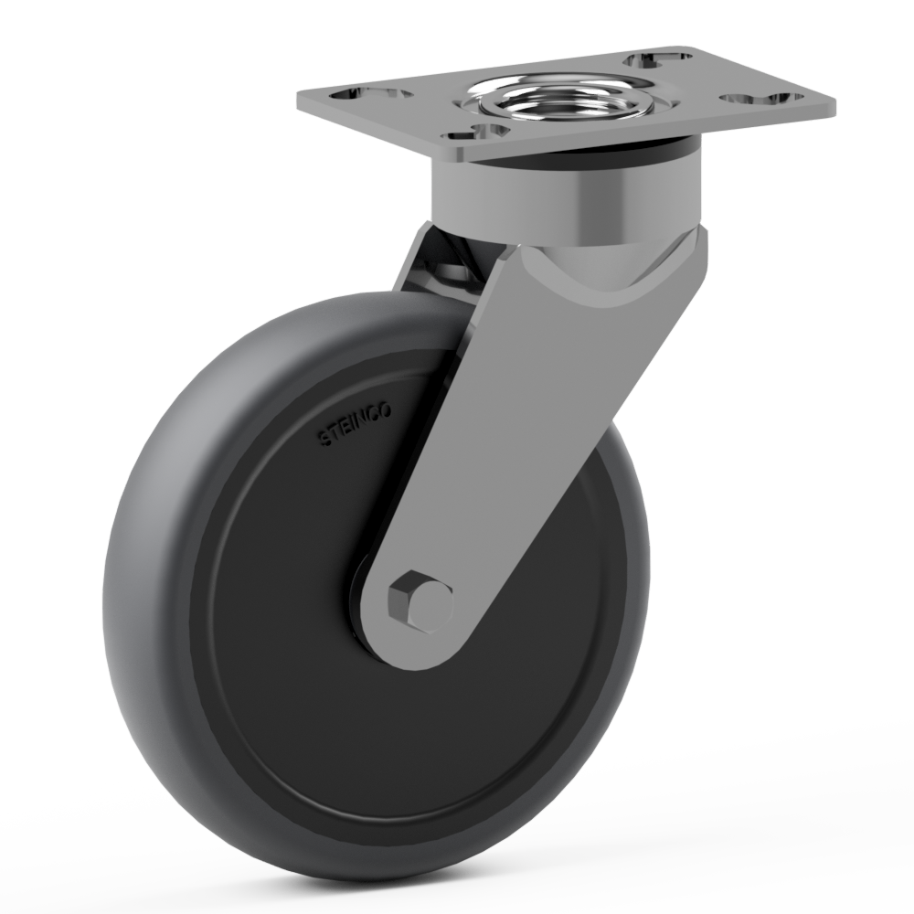 1.P0A0.PKE0, Single wheel swivel castor, ∅ 150 mm, Ball bearing, TPU, Mounting plate
