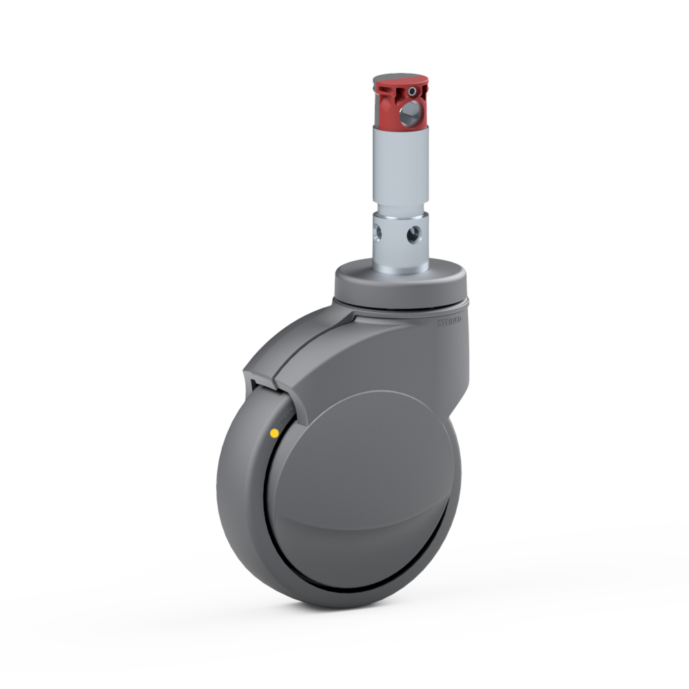 2.Z1Q1.NN11, Single wheel swivel castor, ∅ 125 mm, Ball bearing, TPU, Stem for central locking