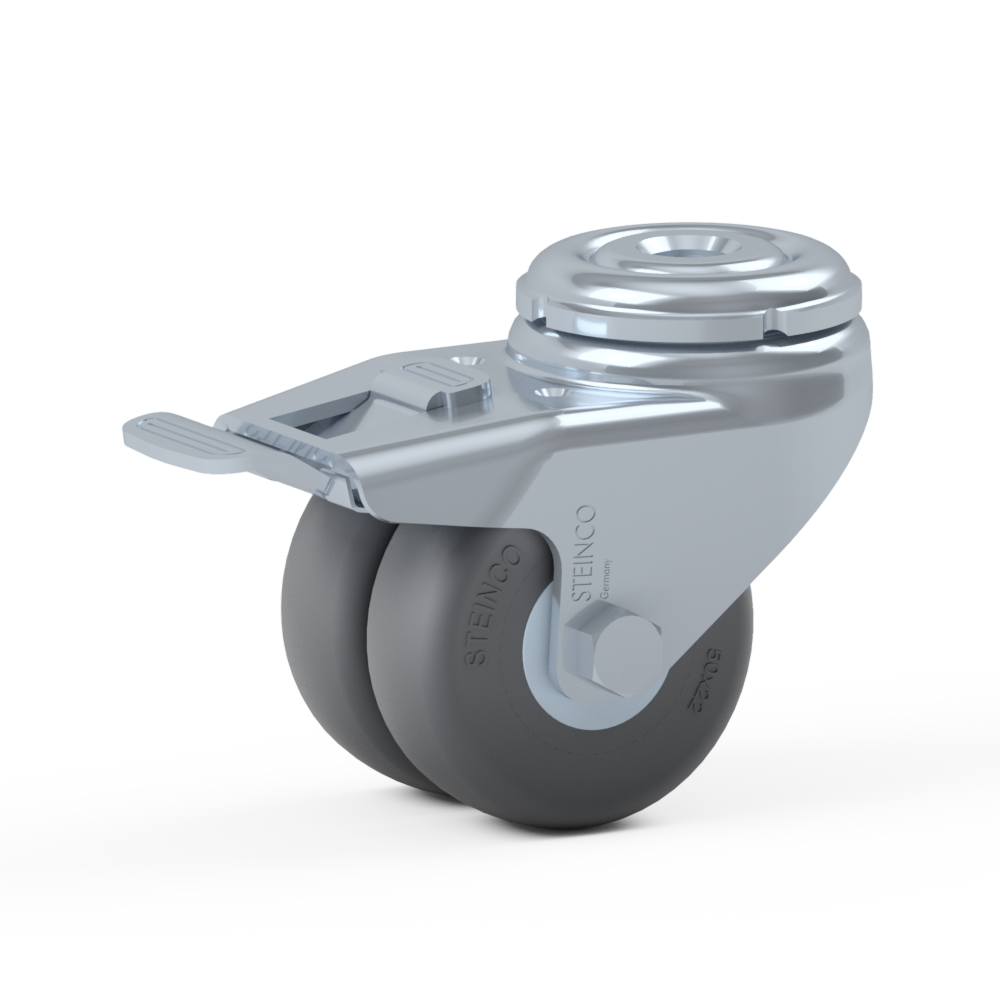 2.HCB0.C3F0, Double swivel castor, ∅ 50 mm, Plain bearing, TPE, Bolt hole