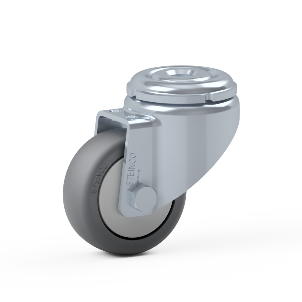 1.HUA0.C3A0, Single wheel swivel castor, ∅ 50 mm, Plain bearing, TPE, Bolt hole