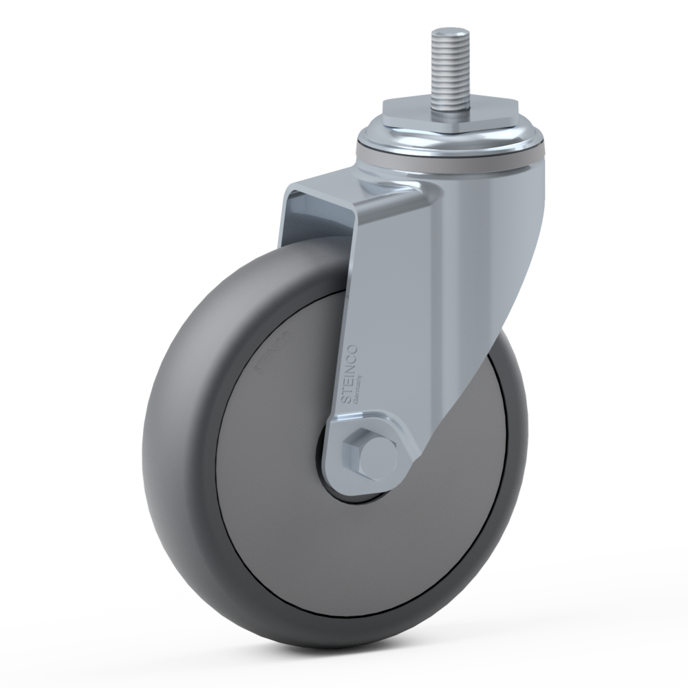 1.LHF0.NDB0, Single wheel swivel castor, ∅ 100 mm, Ball bearing, TPE, Screw