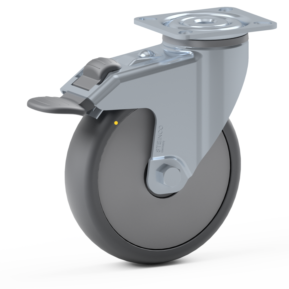 2.LR00.NBB0, Single wheel swivel castor, ∅ 125 mm, Ball bearing, TPE, Mounting plate