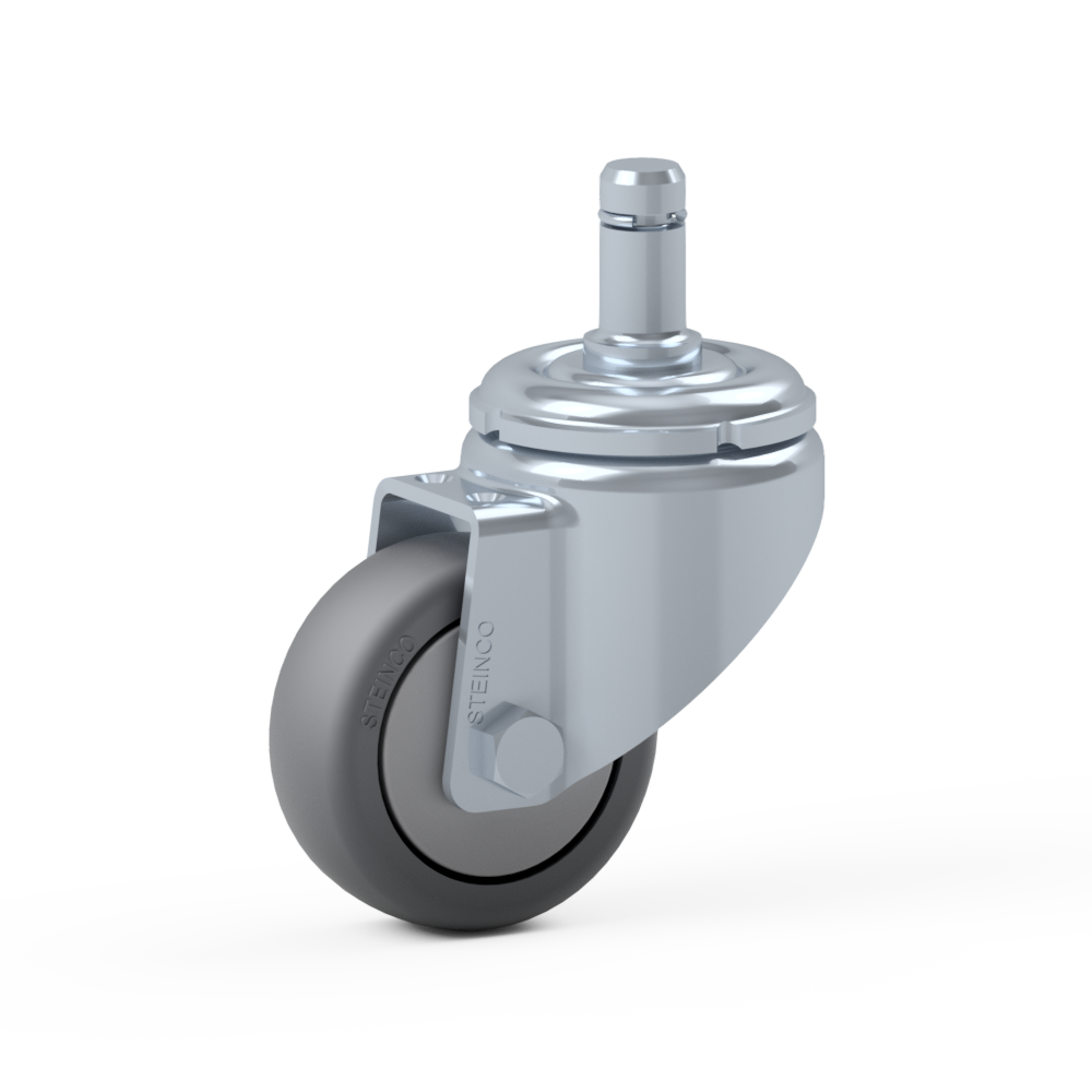 1.HVX0.C3A0, Single wheel swivel castor, ∅ 50 mm, Plain bearing, TPE, Stem with friction ring