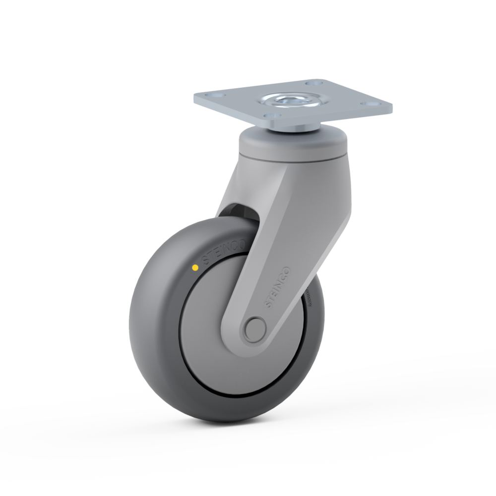 1.CRW0.E040, Single wheel swivel castor, ∅ 75 mm, Ball bearing, TPE, Mounting plate