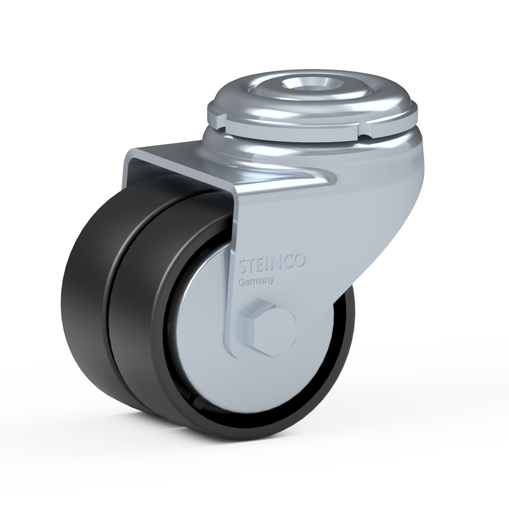 1.A0B0.B080, Double swivel castor, ∅ 50 mm, Plain bearing, Polyamide, Bolt hole