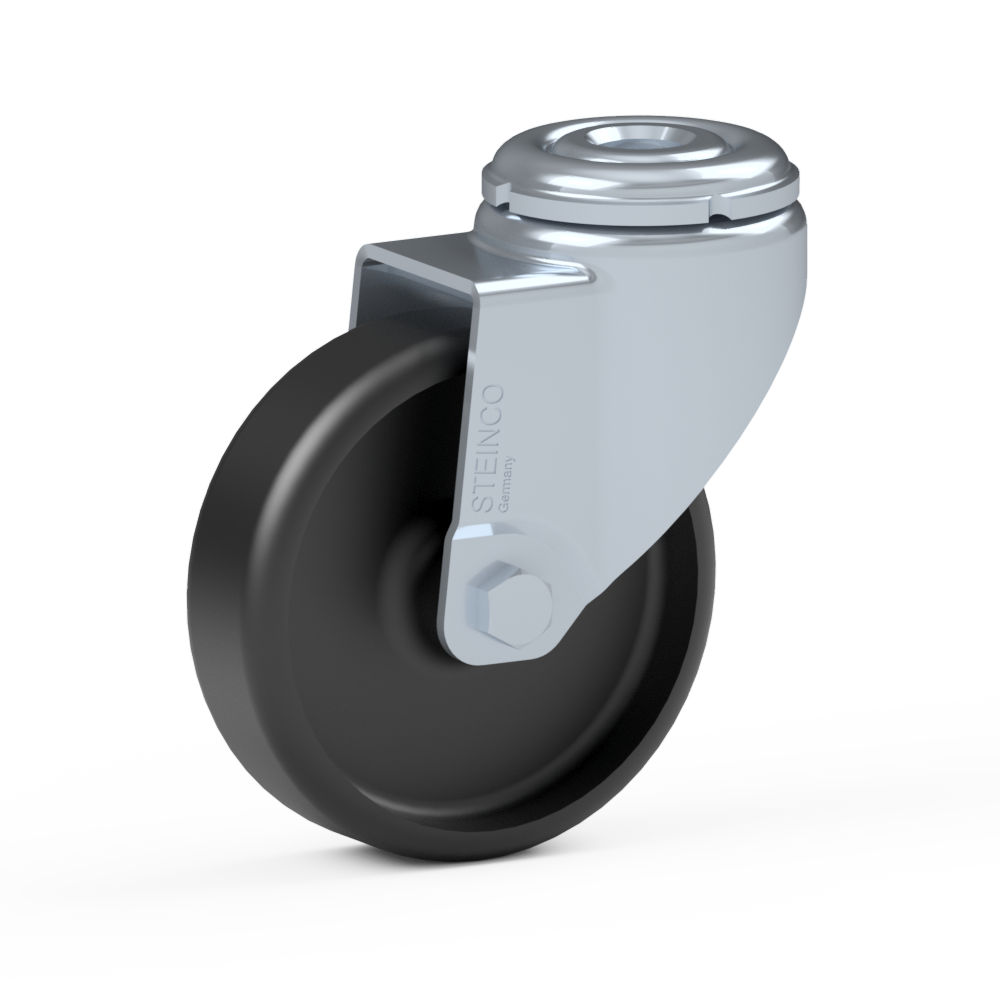 1.HJB0.E800, Single wheel swivel castor, ∅ 100 mm, Plain bearing, Polyamide, Bolt hole