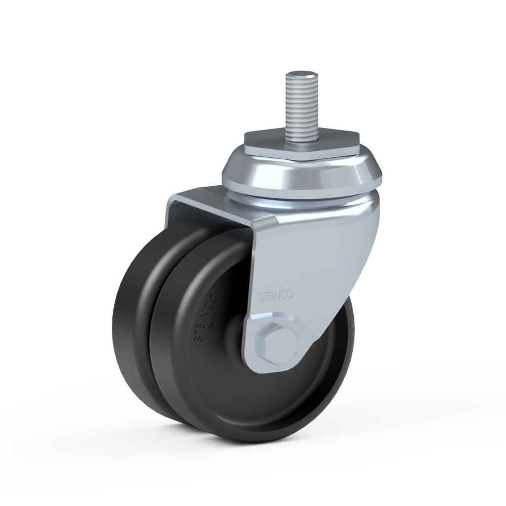 1.A1V0.E710, Double swivel castor, ∅ 75 mm, Plain bearing, Polyamide, Screw