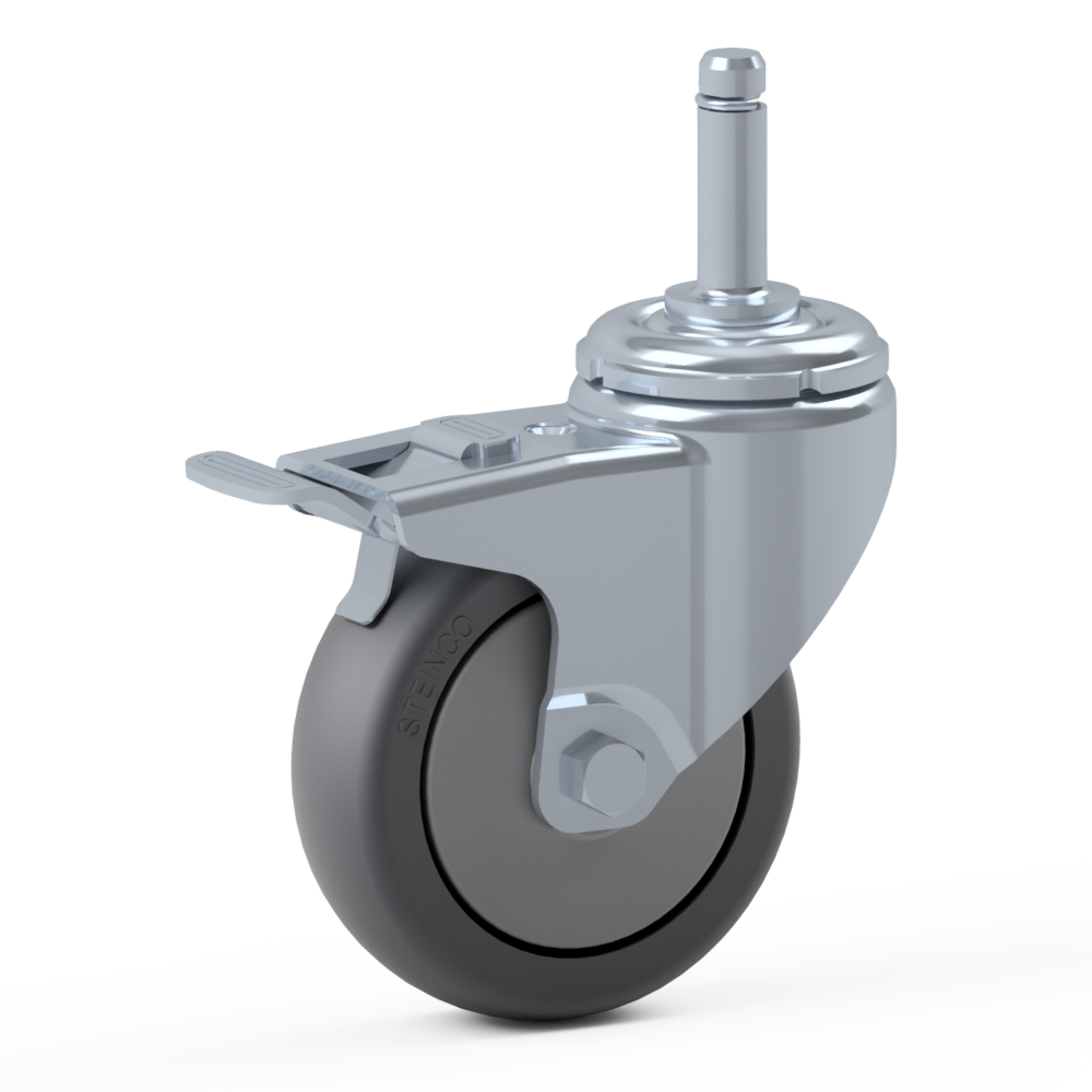 2.HHA0.E030, Single wheel swivel castor, ∅ 75 mm, Ball bearing, TPE, Stem with friction ring