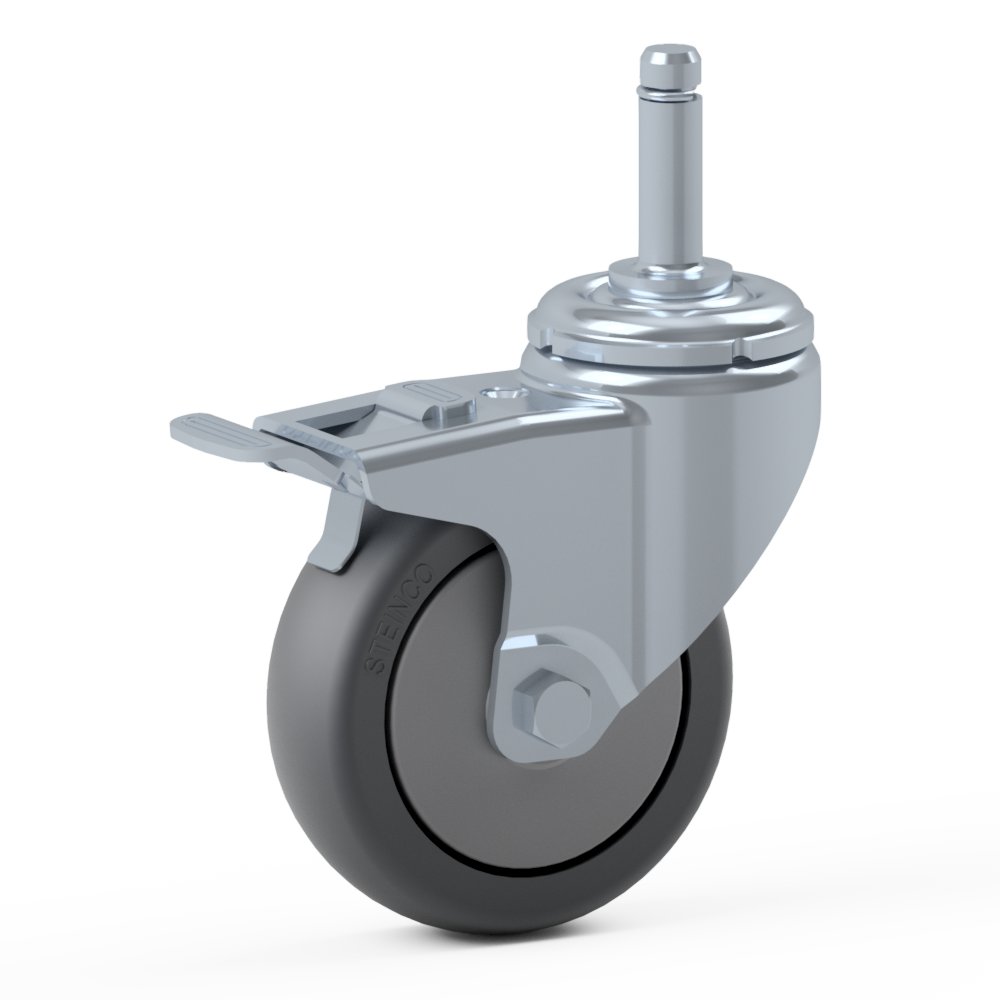 2.HHX0.E5A0, Single wheel swivel castor, ∅ 75 mm, Plain bearing, TPE, Stem with friction ring