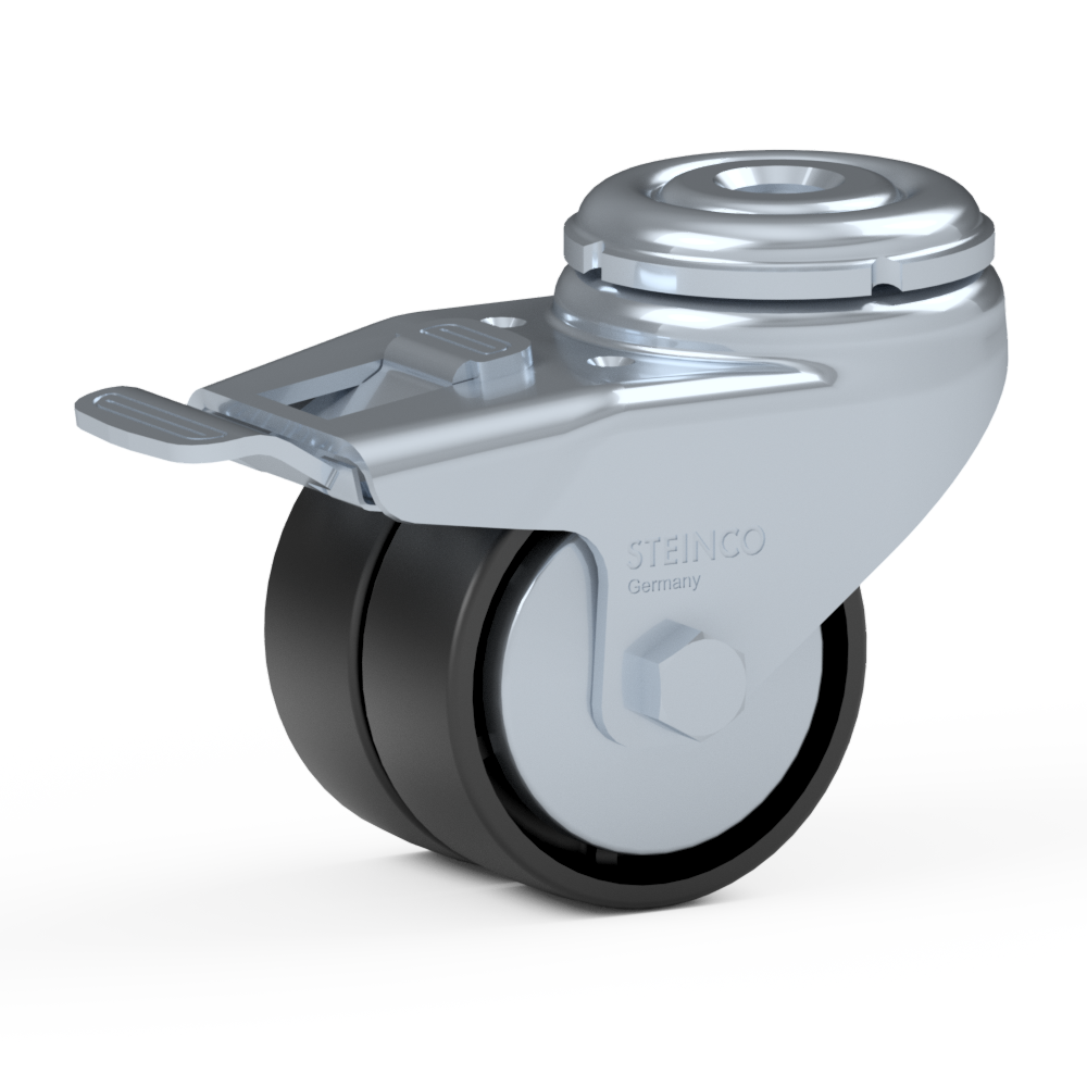 2.HCB0.B080, Double swivel castor, ∅ 50 mm, Plain bearing, Polyamide, Bolt hole