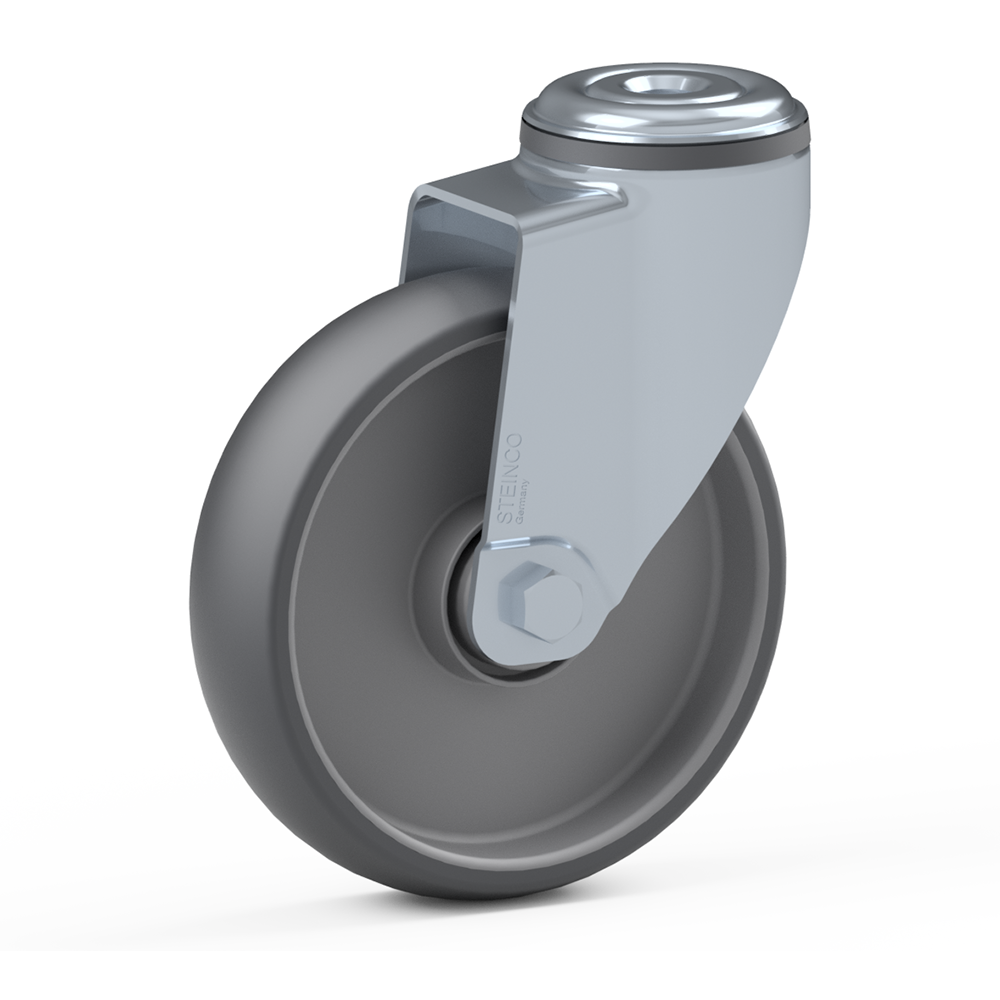 1.LNA0.JLB0, Single wheel swivel castor, ∅ 125 mm, Plain bearing, TPE, Bolt hole