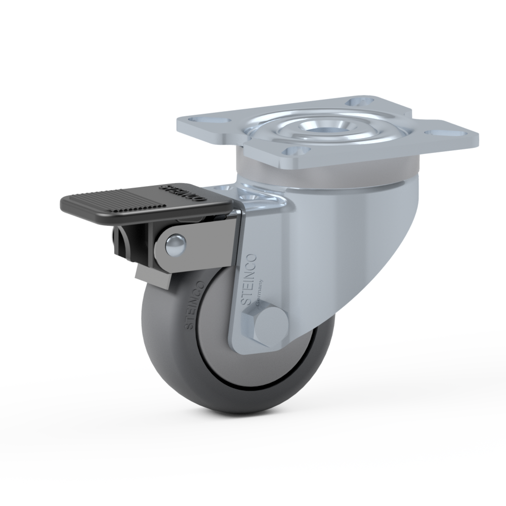 2.HWL0.C200, Single wheel swivel castor, ∅ 50 mm, Ball bearing, TPE, Mounting plate