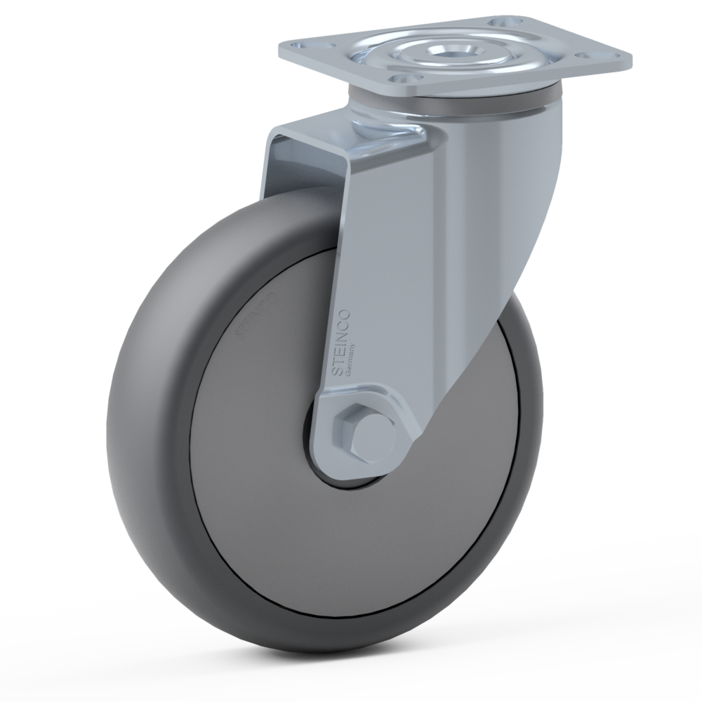 1.LGR0.NDA0, Single wheel swivel castor, ∅ 100 mm, Ball bearing, TPE, Mounting plate