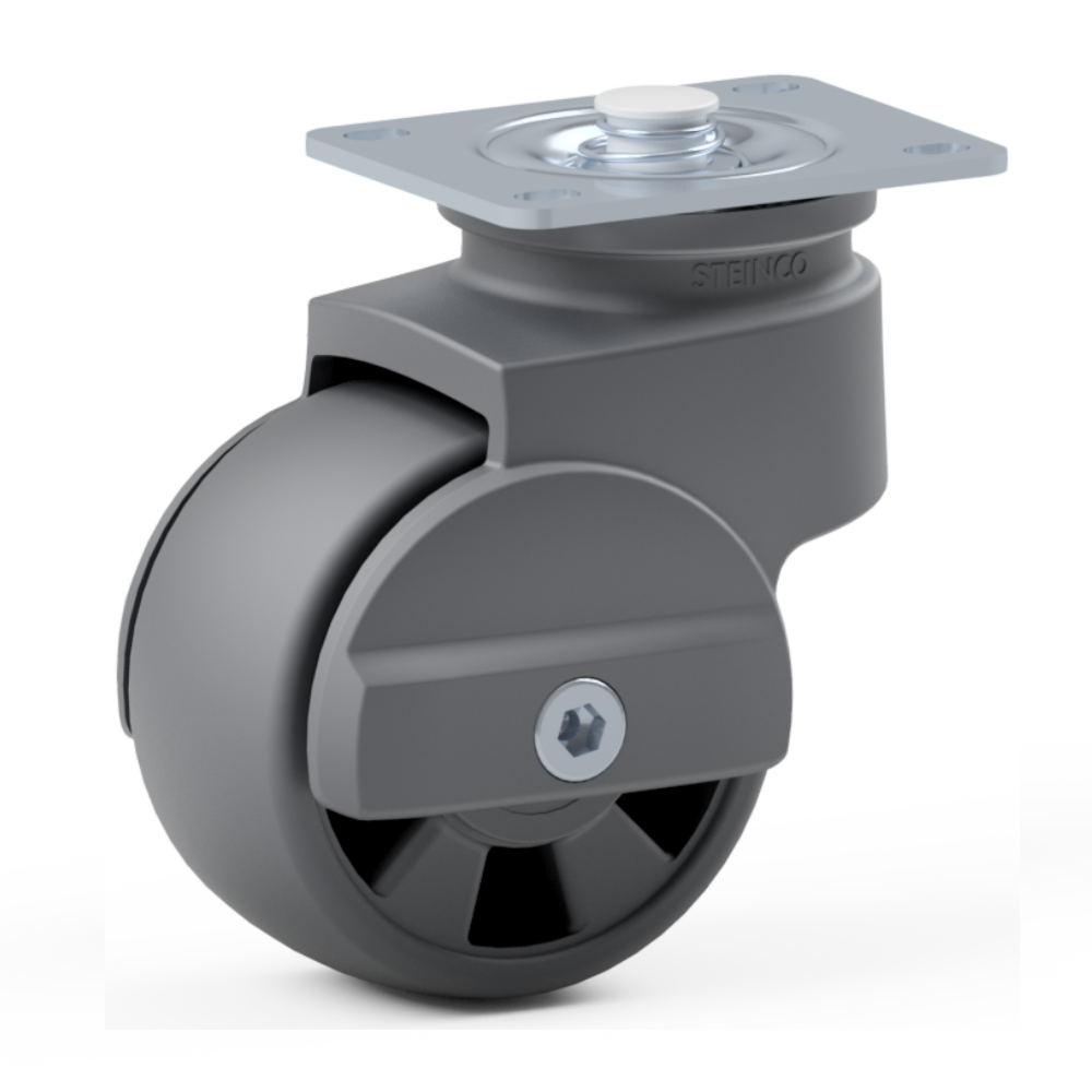 2.K750.E150, Single wheel swivel castor, ∅ 75 mm, Ball bearing, TPU, Mounting plate