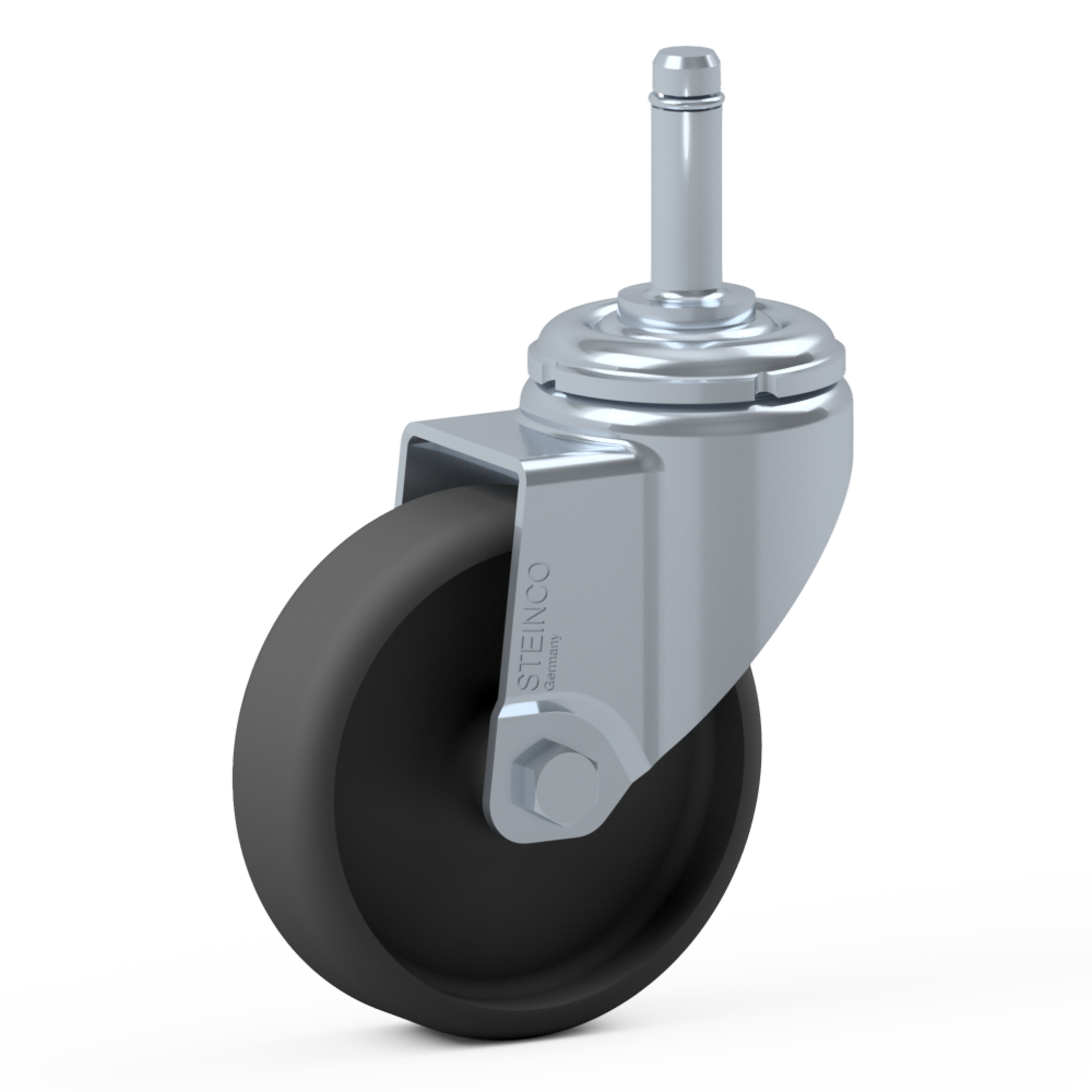 1.HKA0.E800, Single wheel swivel castor, ∅ 100 mm, Plain bearing, Polyamide, Stem with friction ring