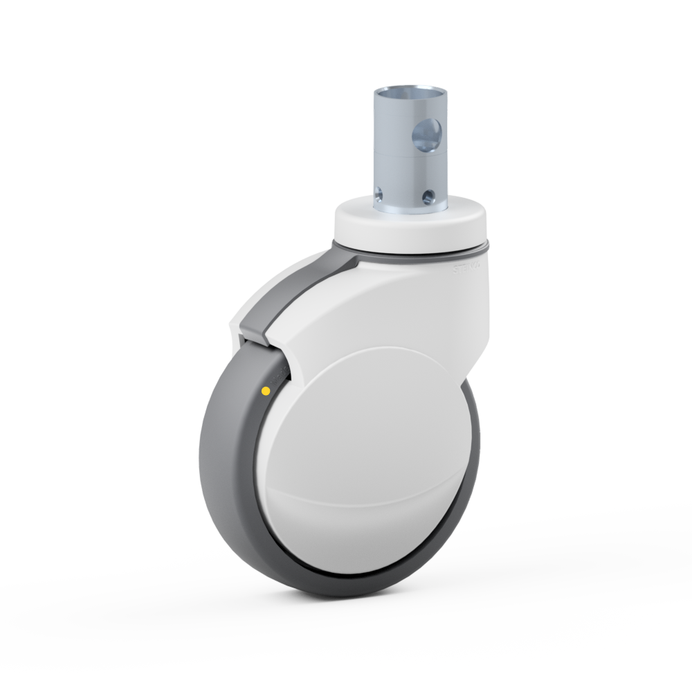 1.Z600.NQ10, Single wheel swivel castor, ∅ 200 mm, Ball bearing, TPU, Plain stem with transversal bore