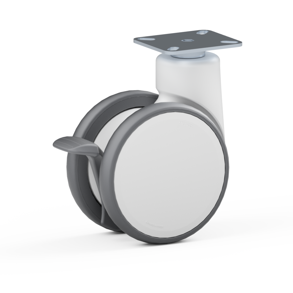 4.TQW0.FPB0, Double swivel castor, ∅ 125 mm, Ball bearing, TPU, Mounting plate