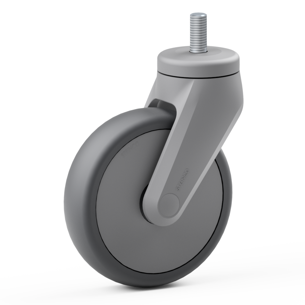 1.CAP0.NDT0, Single wheel swivel castor, ∅ 100 mm, Ball bearing, TPE, Screw