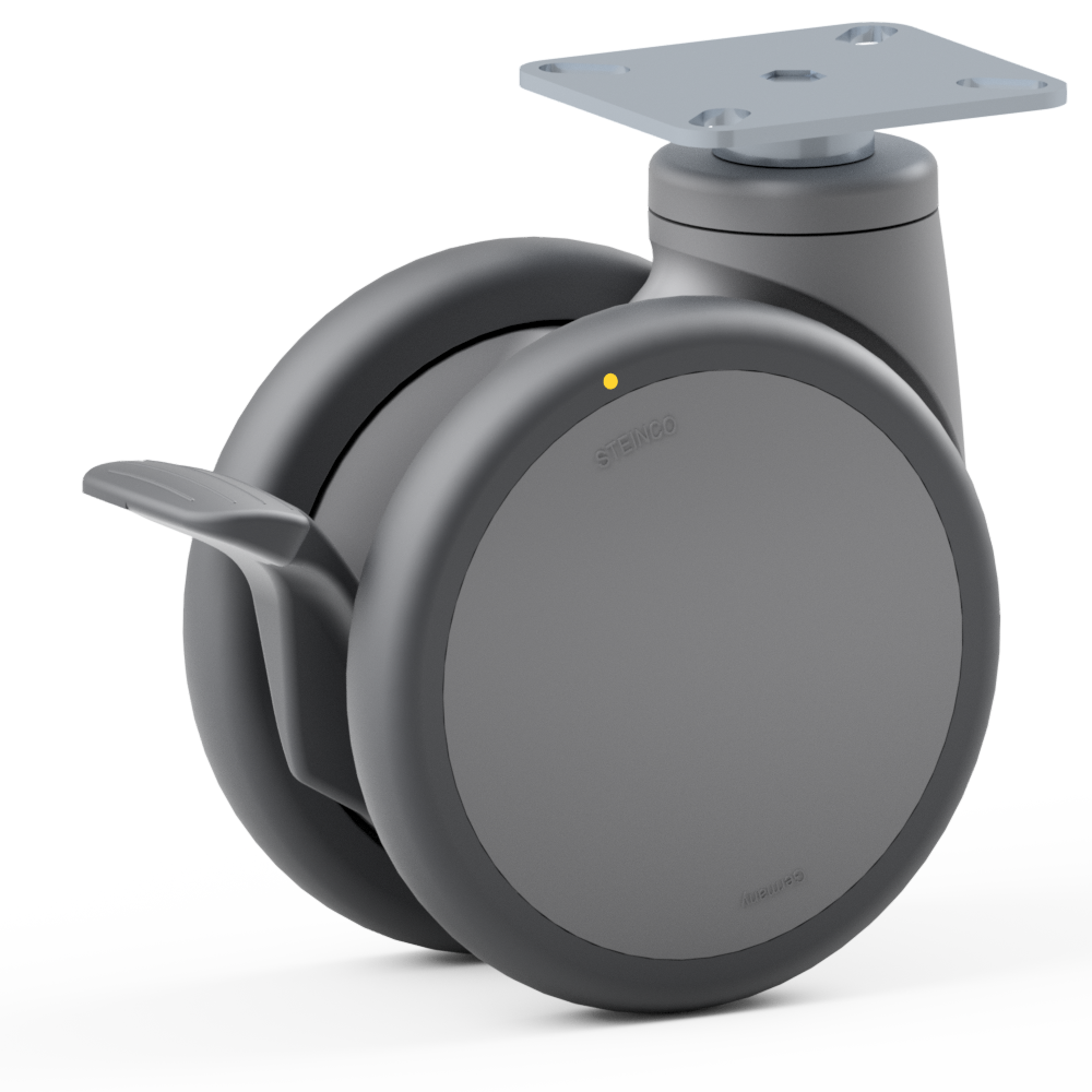 4.RLY0.DJC0, Double swivel castor, ∅ 75 mm, Ball bearing, TPU, Mounting plate