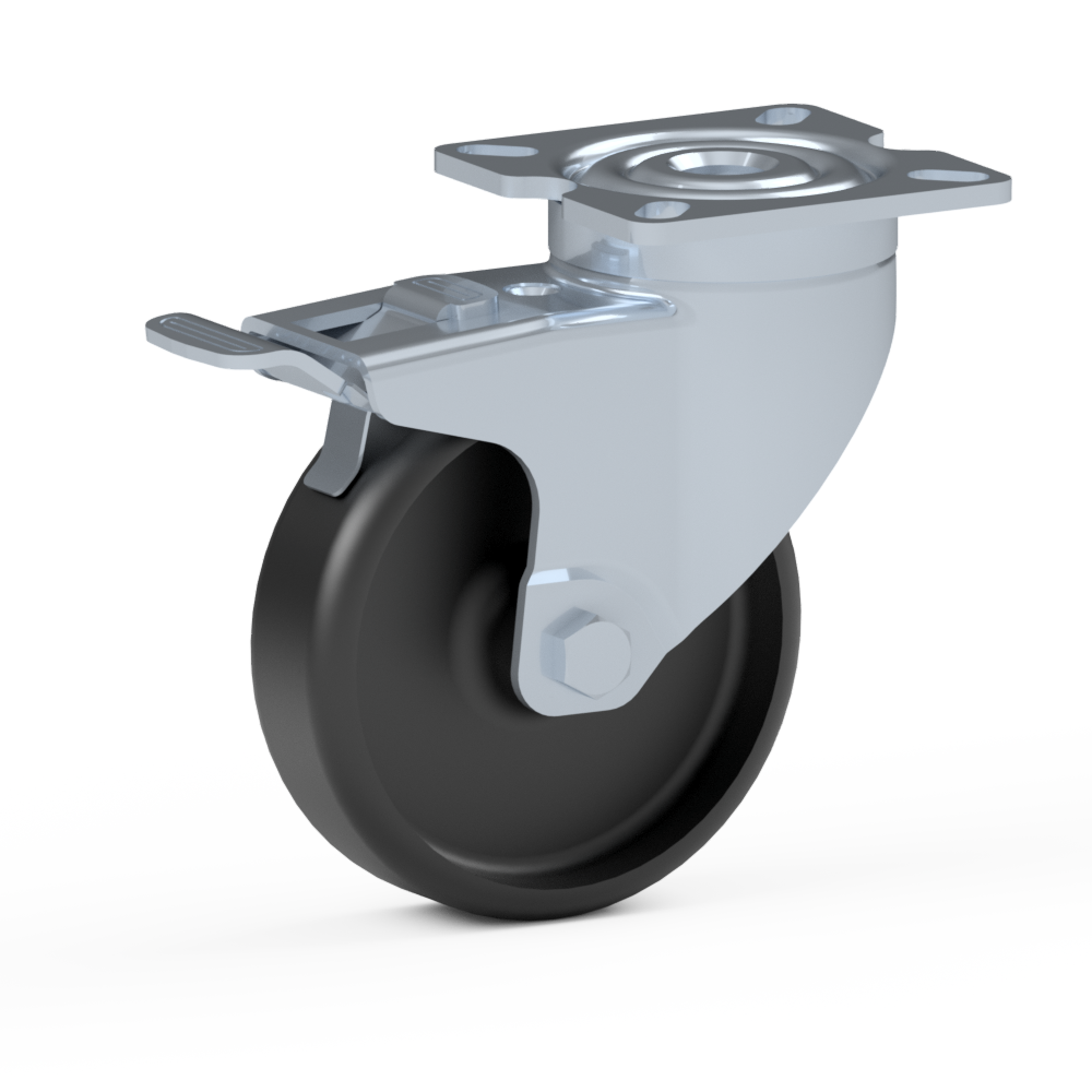2.HLL0.E800, Single wheel swivel castor, ∅ 100 mm, Plain bearing, Polyamide, Mounting plate