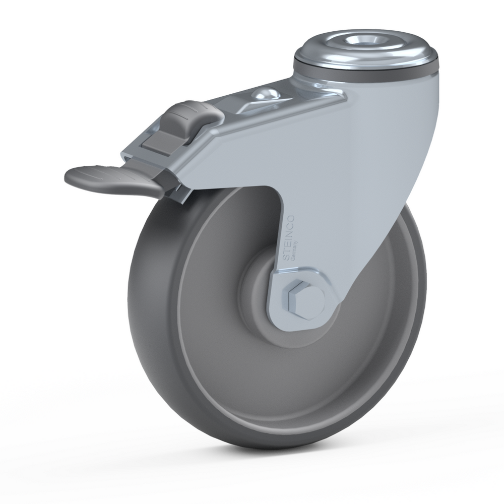 2.LRA0.JLB0, Single wheel swivel castor, ∅ 125 mm, Plain bearing, TPE, Bolt hole