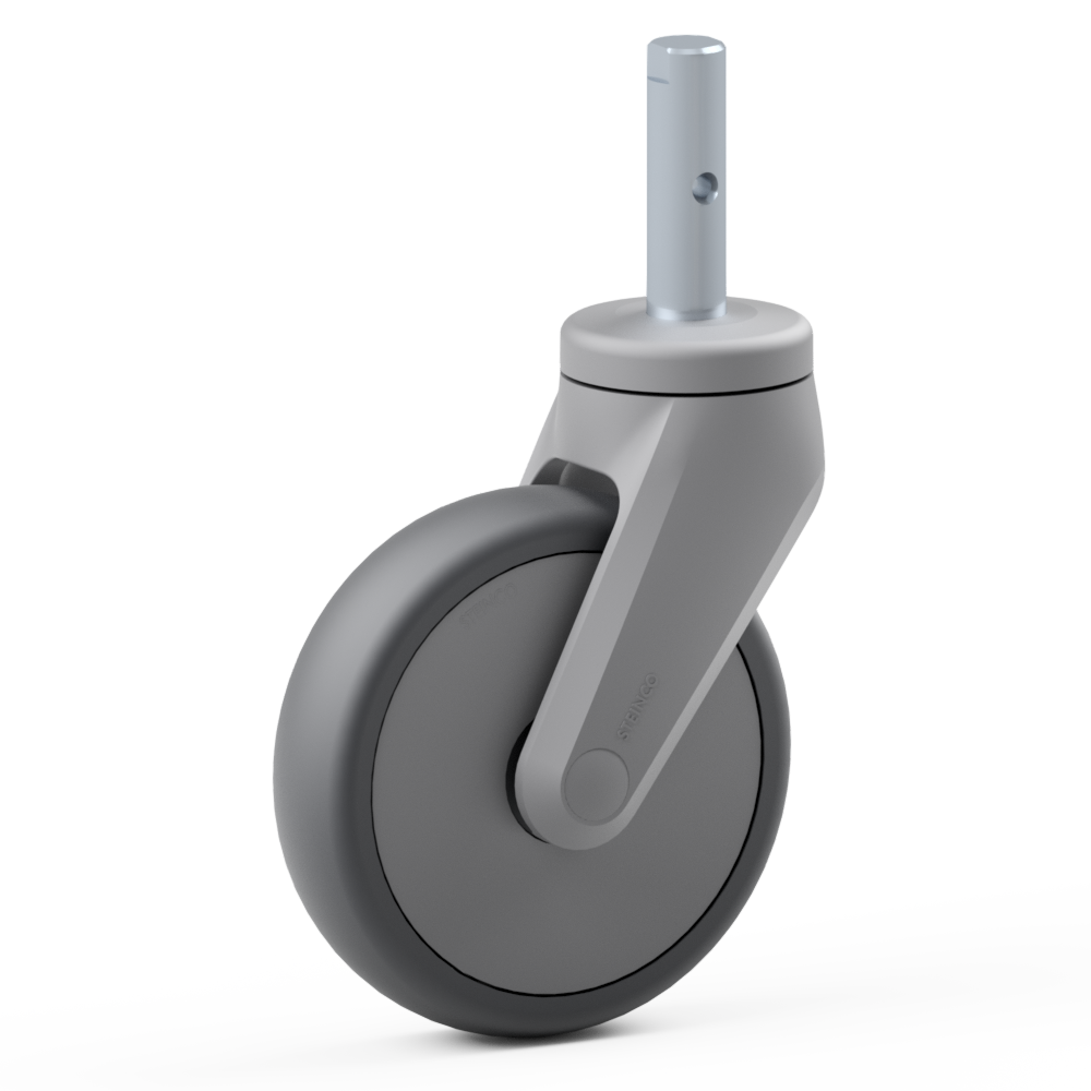1.CE50.NDA0, Single wheel swivel castor, ∅ 100 mm, Ball bearing, TPE, Plain stem with transversal bore