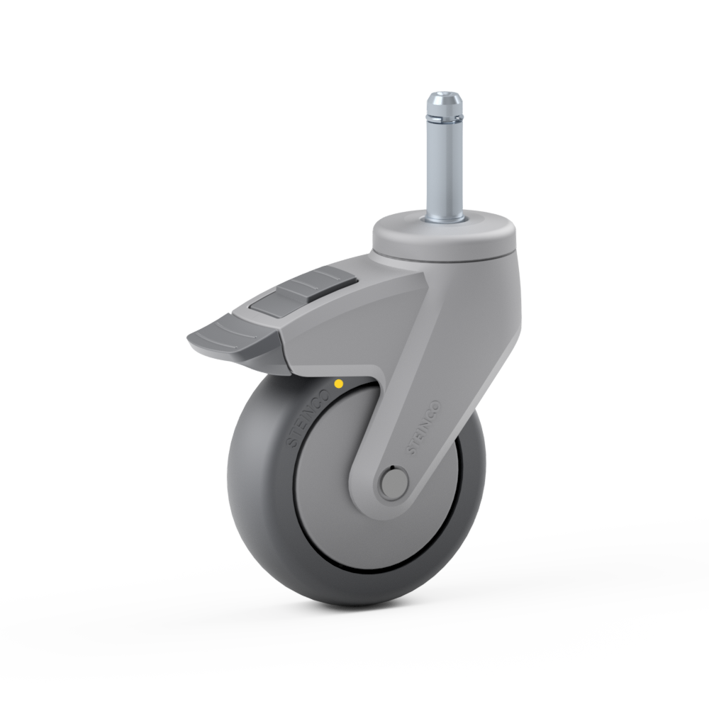 2.CSU0.E040, Single wheel swivel castor, ∅ 75 mm, Ball bearing, TPE, Stem with friction ring