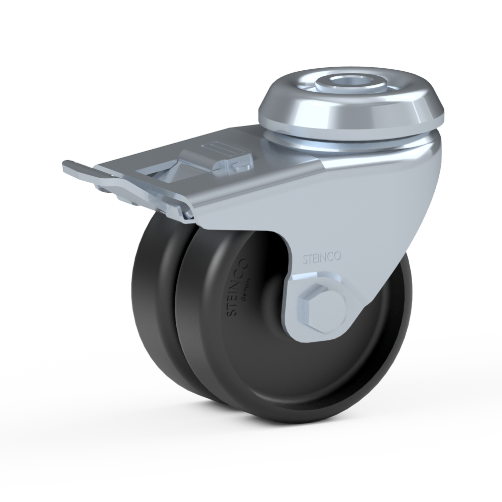 2.GY90.E710, Double swivel castor, ∅ 75 mm, Plain bearing, Polyamide, Bolt hole