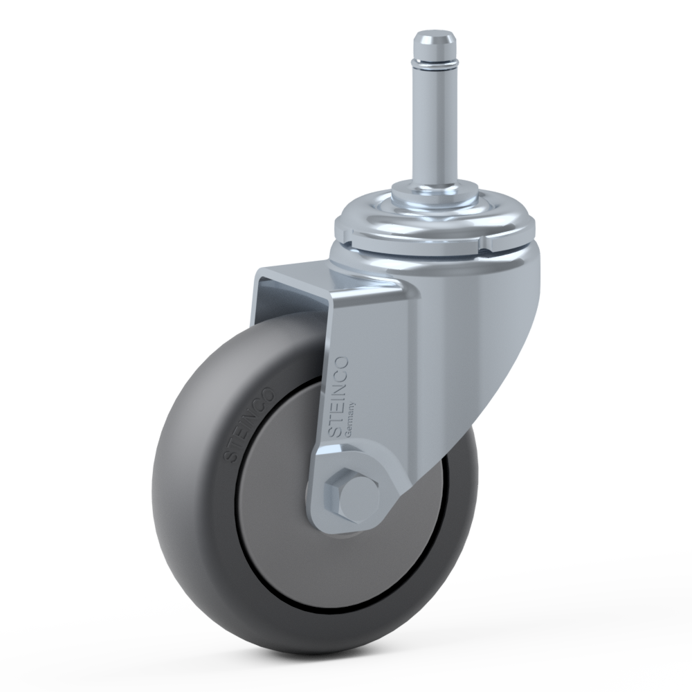 1.HFA0.E030, Single wheel swivel castor, ∅ 75 mm, Ball bearing, TPE, Stem with friction ring