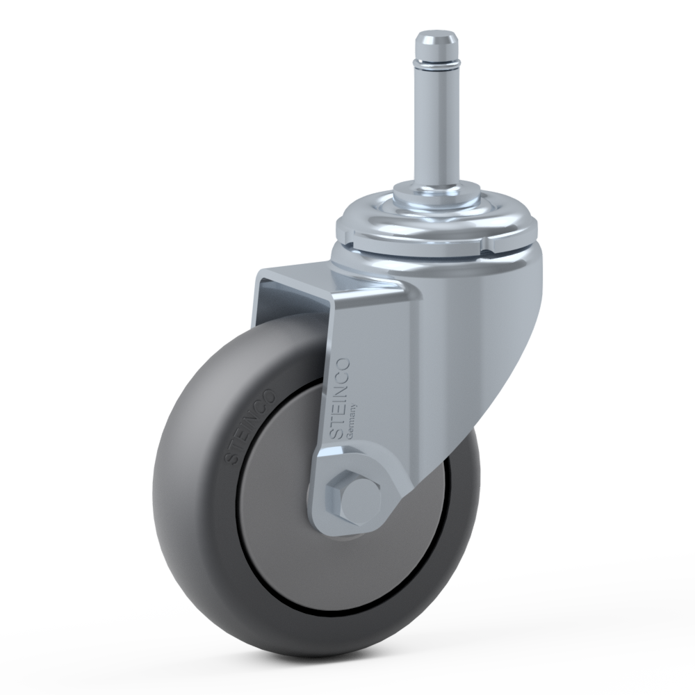 1.HKA0.PVB0, Single wheel swivel castor, ∅ 100 mm, Ball bearing, TPE, Stem with friction ring