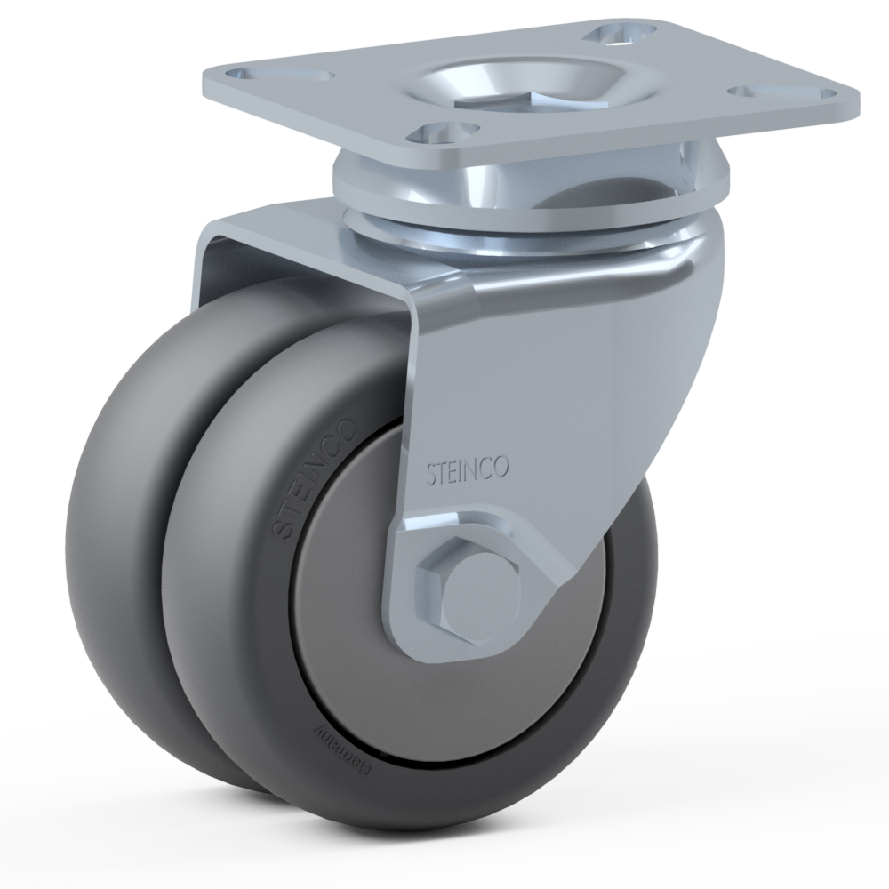 1.A1G0.E060, Double swivel castor, ∅ 75 mm, Ball bearing, TPE, Mounting plate