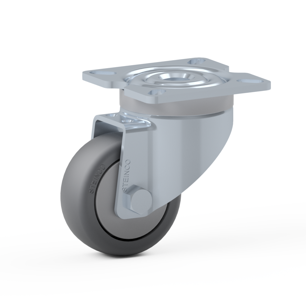 1.HUL0.C200, Single wheel swivel castor, ∅ 50 mm, Ball bearing, TPE, Mounting plate