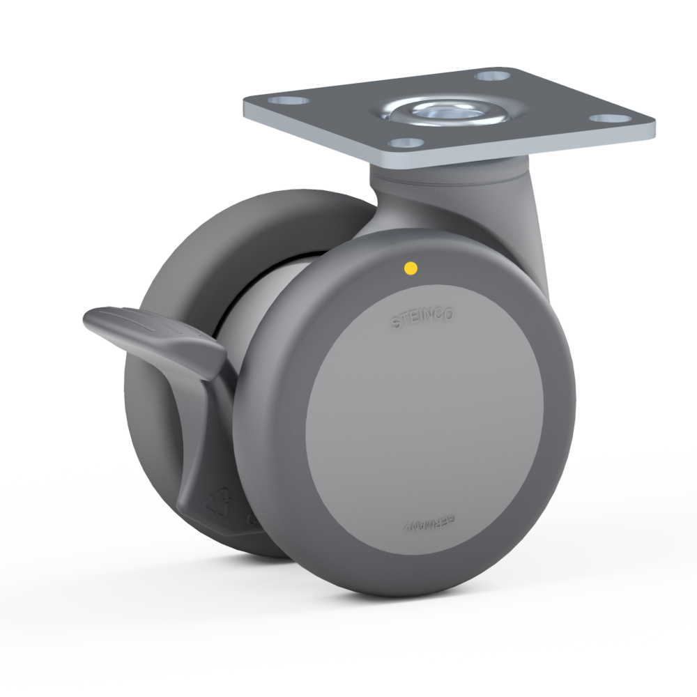 4.RWC0.DGC0, Double swivel castor, ∅ 65 mm, Plain bearing, TPU, Mounting plate