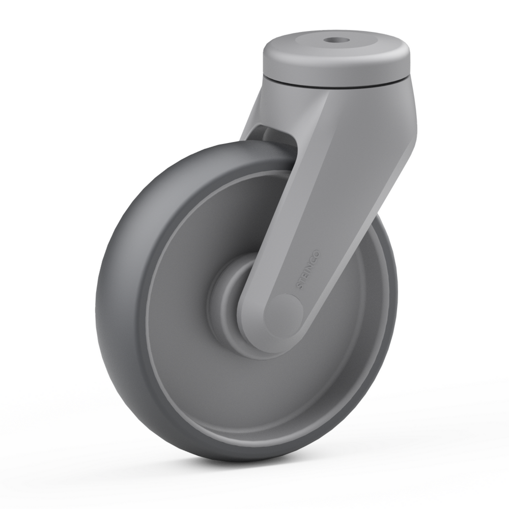 1.CA40.JKB0, Single wheel swivel castor, ∅ 100 mm, Plain bearing, TPE, Bolt hole