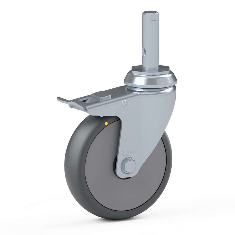 2.GMJ0.PKC0, Single wheel swivel castor, ∅ 150 mm, Ball bearing, TPU, Plain stem with transversal bore