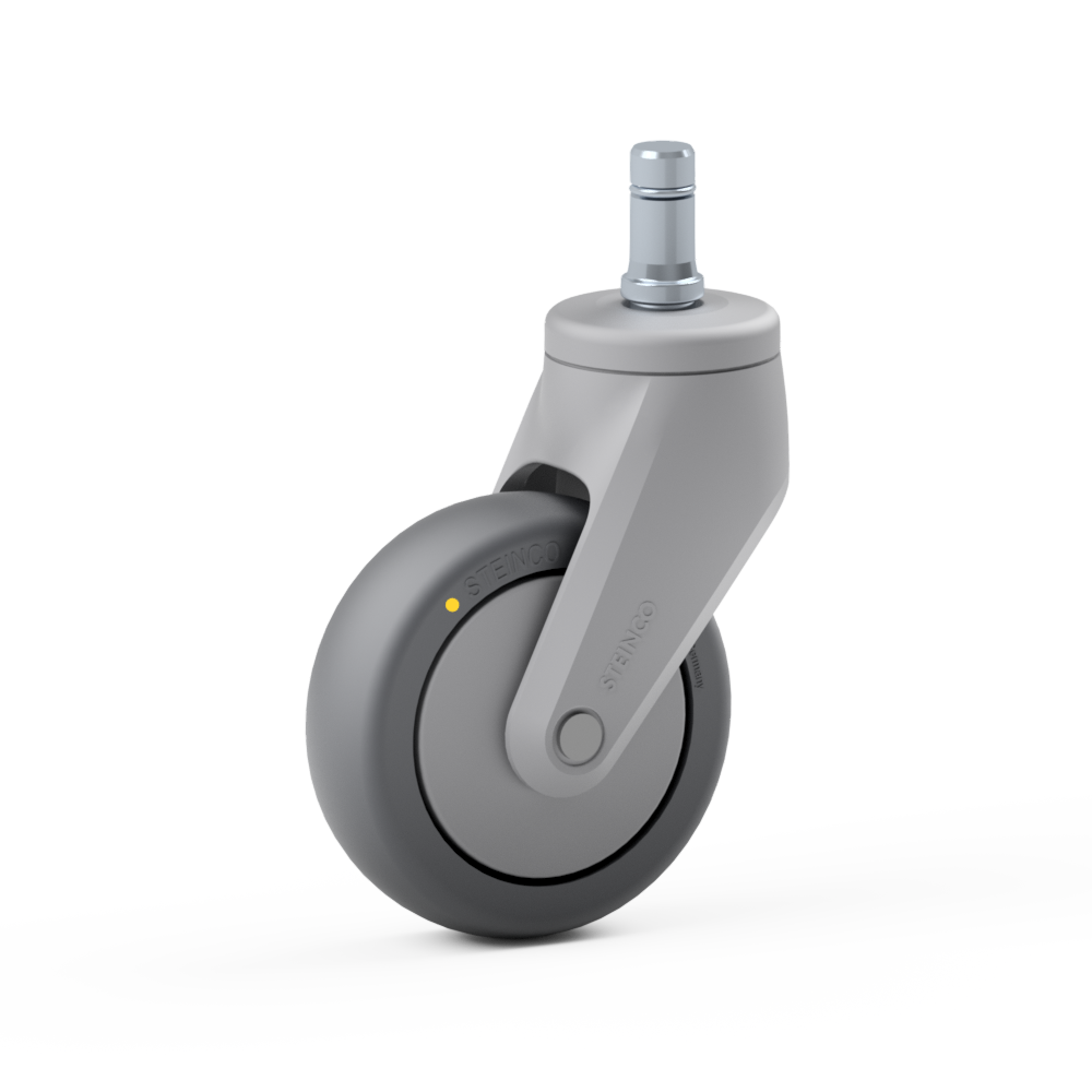 1.CRU0.E040, Single wheel swivel castor, ∅ 75 mm, Ball bearing, TPE, Stem with friction ring