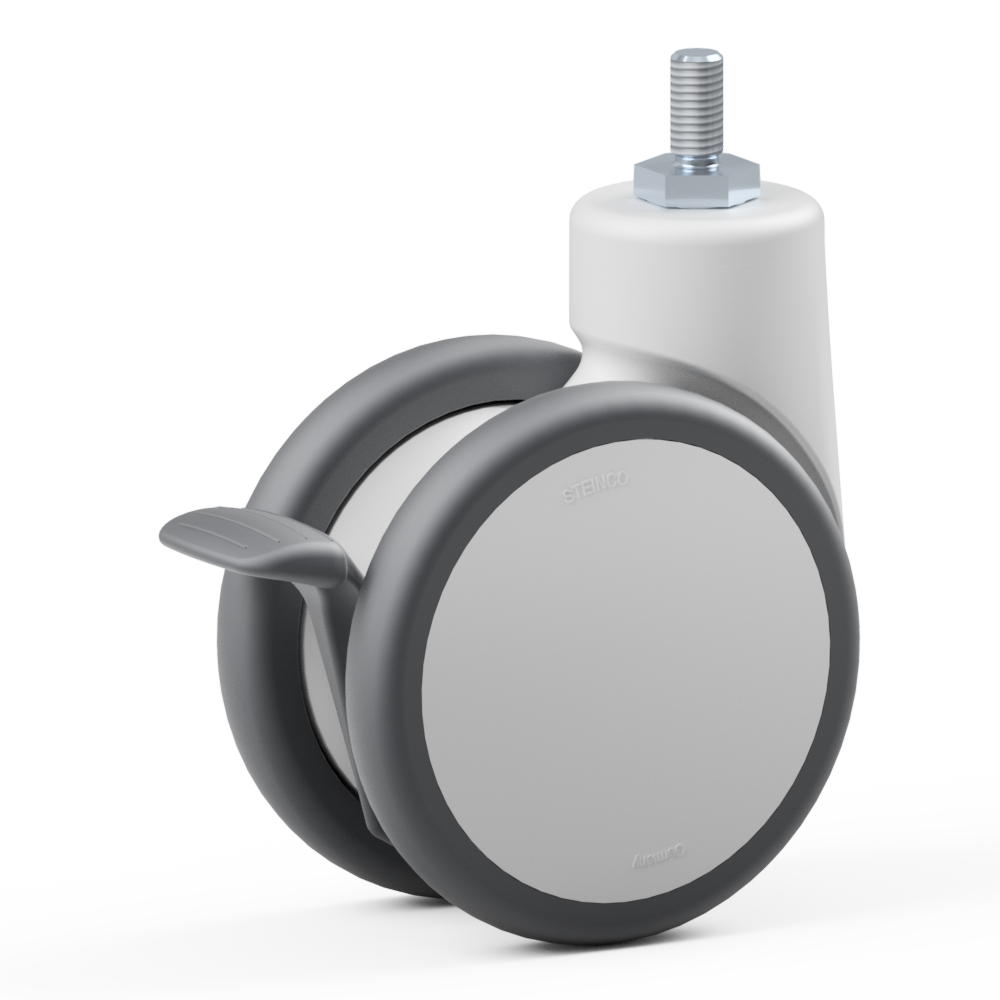 4.TRL0.DPB0, Double swivel castor, ∅ 125 mm, Ball bearing, TPU, Threaded bolt