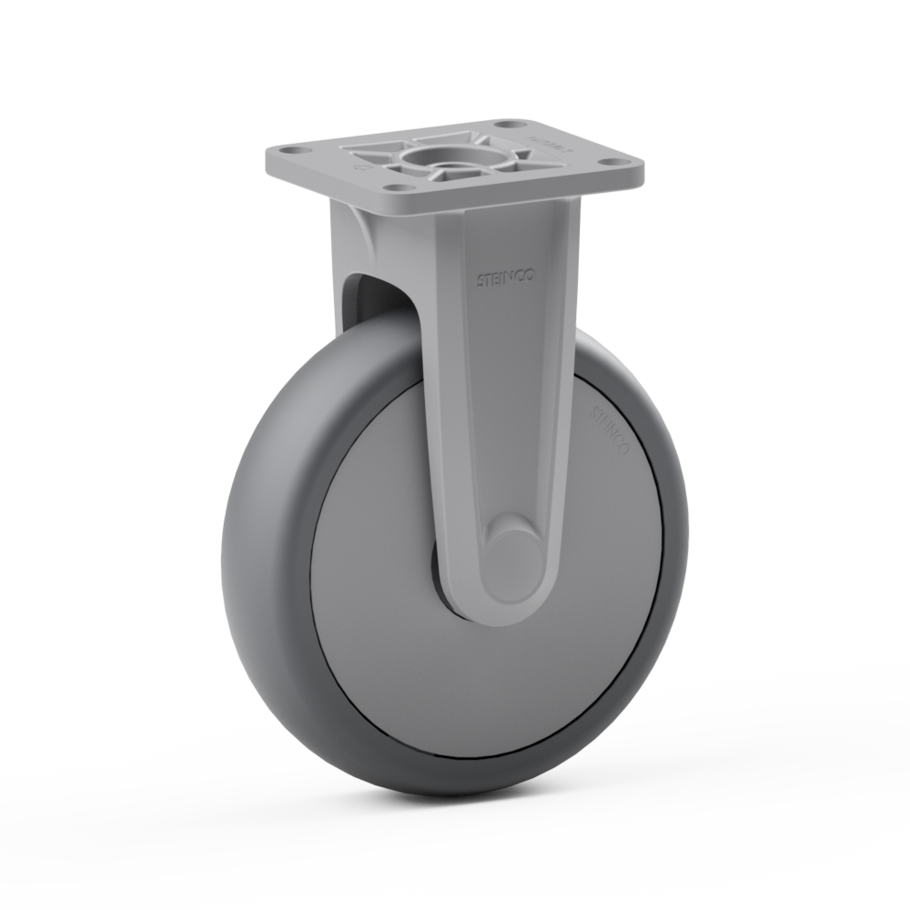 5.C310.JKB0, Single wheel fixed castor, ∅ 100 mm, Plain bearing, TPE, Mounting plate