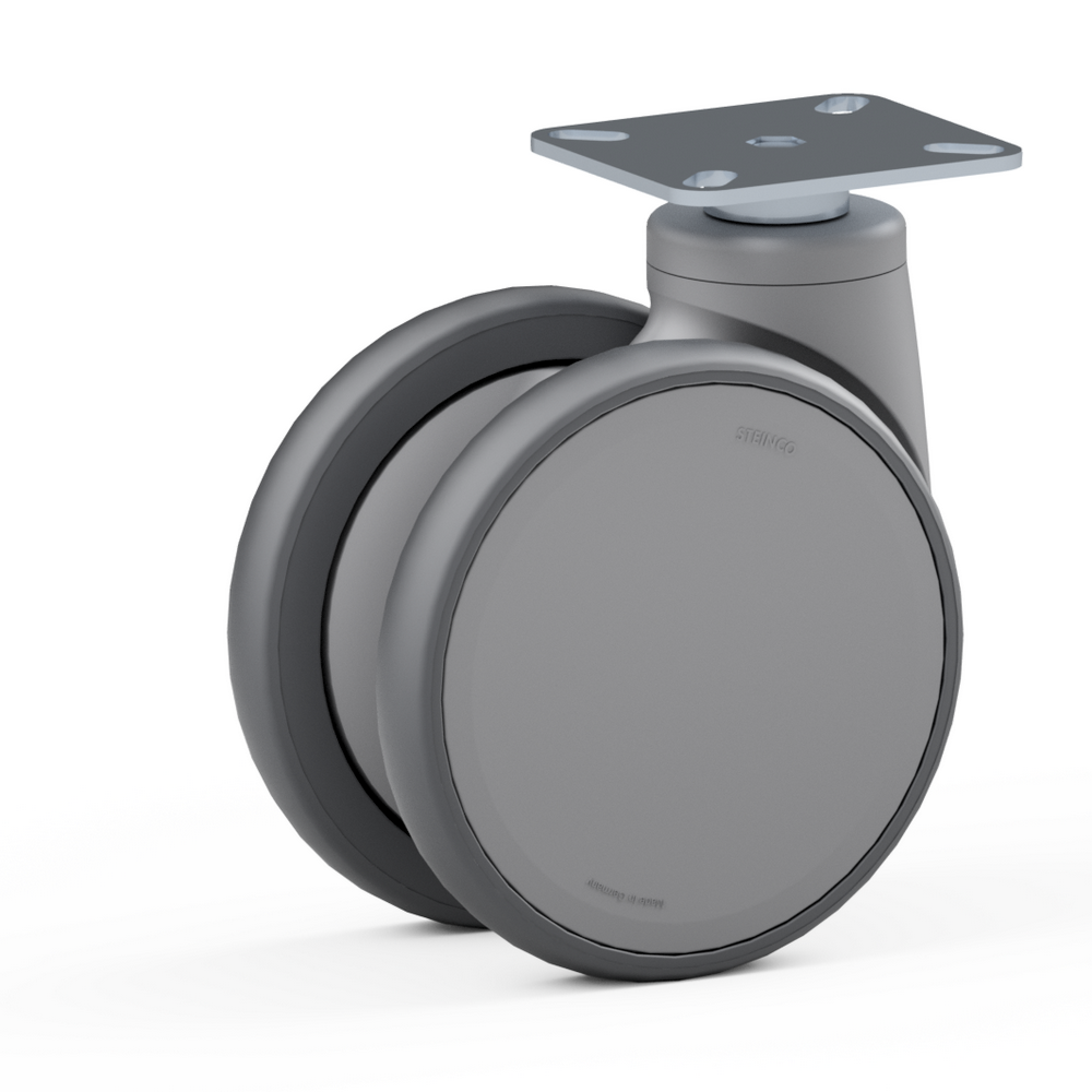 3.TCA0.FPA0, Double swivel castor, ∅ 125 mm, Ball bearing, TPU, Mounting plate