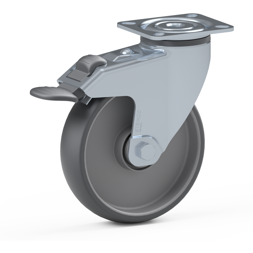 2.LKM0.JKX0, Single wheel swivel castor, ∅ 100 mm, Plain bearing, TPE, Mounting plate