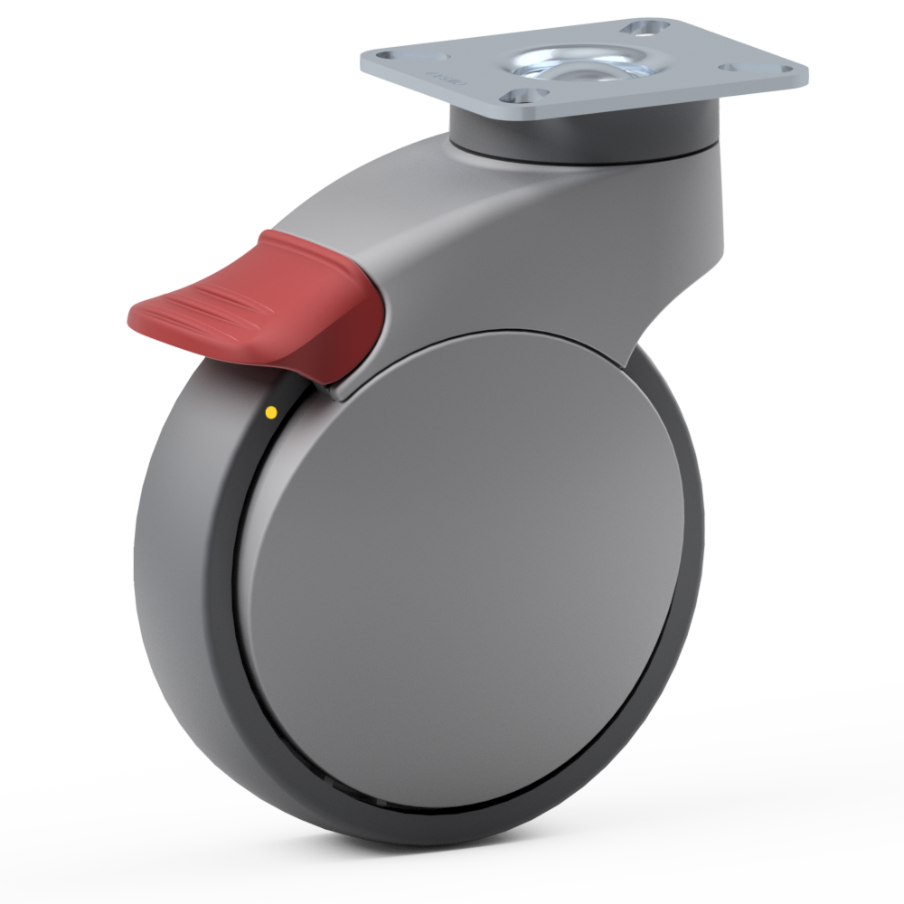 2.XFB0.PT30, Single wheel swivel castor, ∅ 100 mm, Ball bearing, TPU, Mounting plate