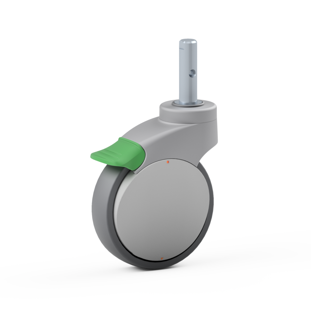 2.X2A0.PW00, Single wheel swivel castor, ∅ 125 mm, Ball bearing, TPU, Plain stem with transversal bore