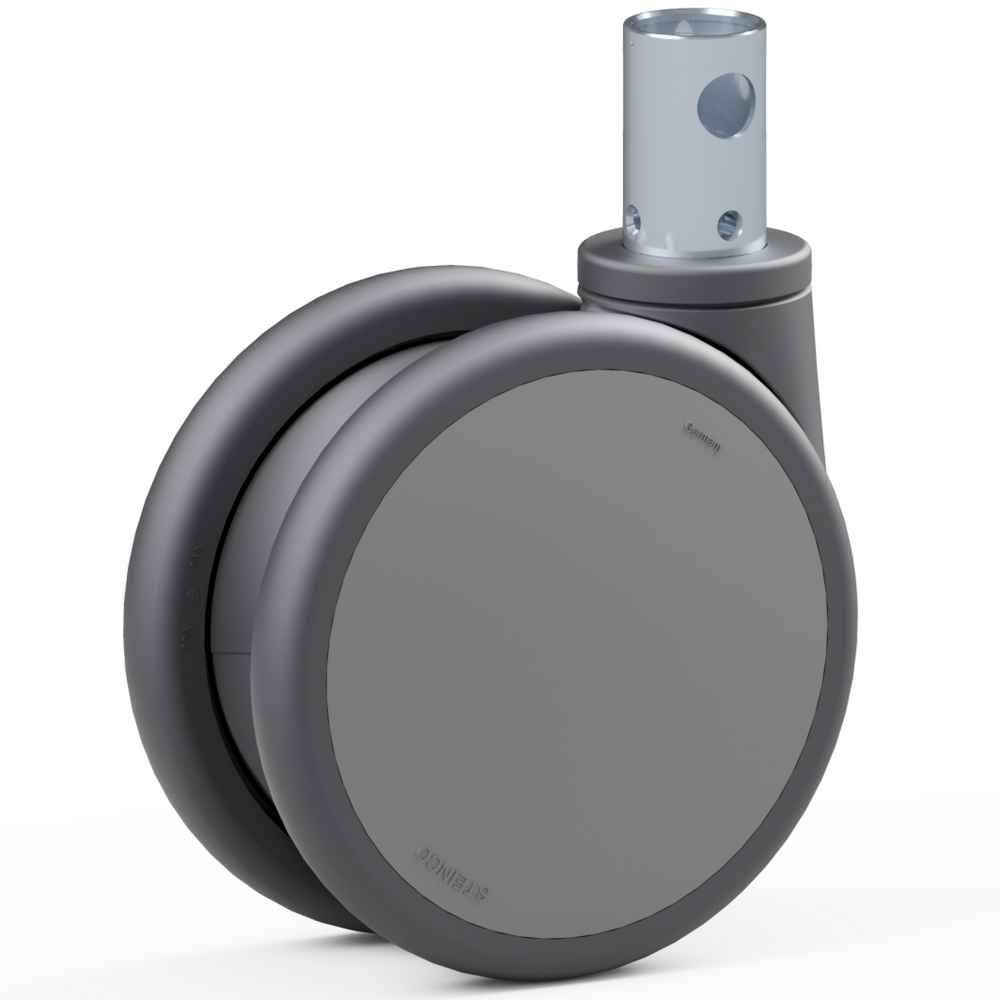 4.YA10.DQ70, Double swivel castor, ∅ 150 mm, Ball bearing, TPU, Stem for central locking