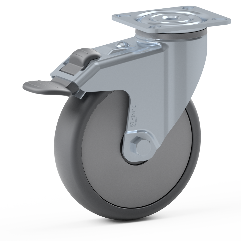 2.LRM0.NBT0, Single wheel swivel castor, ∅ 125 mm, Ball bearing, TPE, Mounting plate