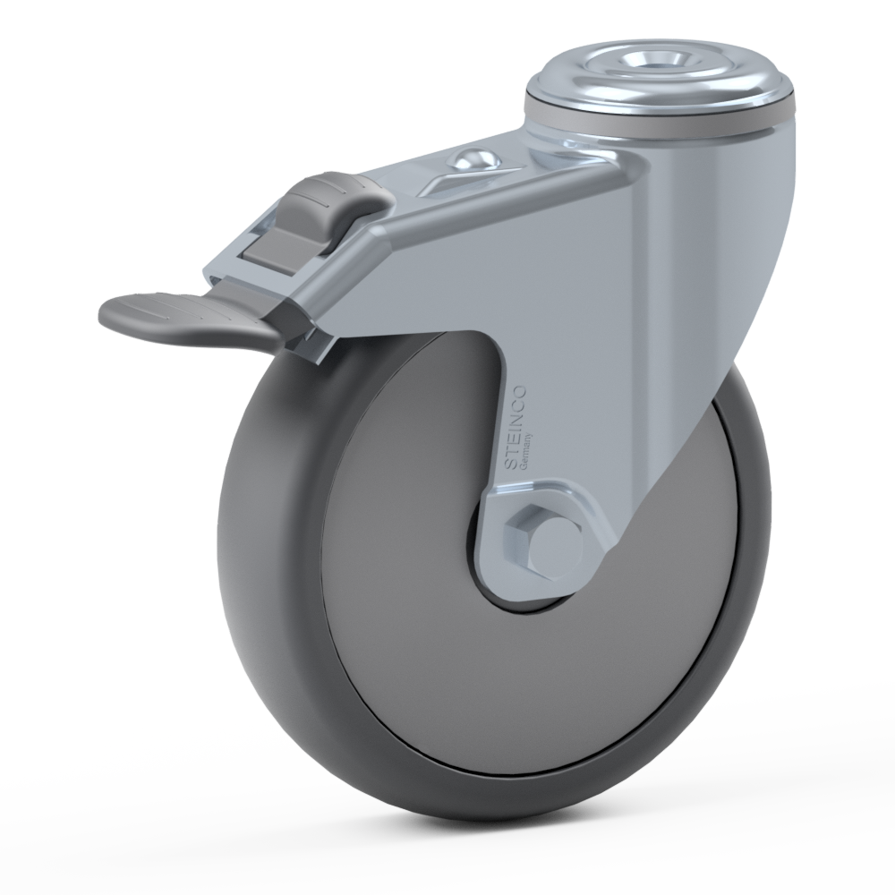 2.LRG0.NBT0, Single wheel swivel castor, ∅ 125 mm, Ball bearing, TPE, Bolt hole