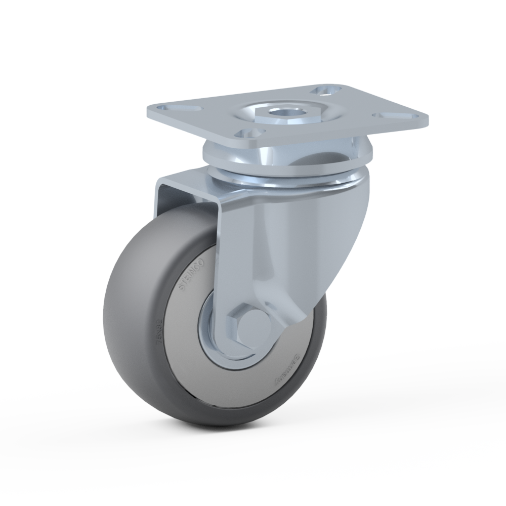 1.BFE0.NHA0, Single wheel swivel castor, ∅ 75 mm, Ball bearing, TPE, Mounting plate