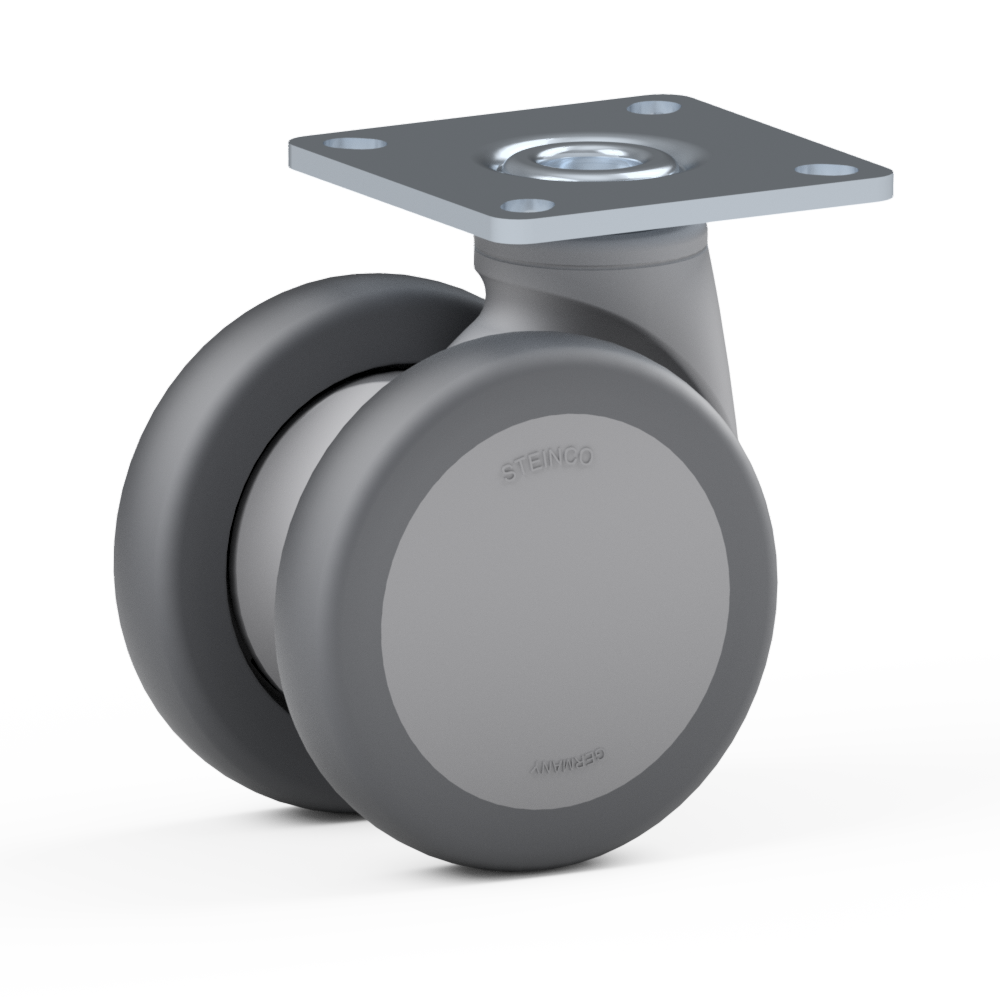 3.RSA0.DGA0, Double swivel castor, ∅ 65 mm, Plain bearing, TPU, Mounting plate