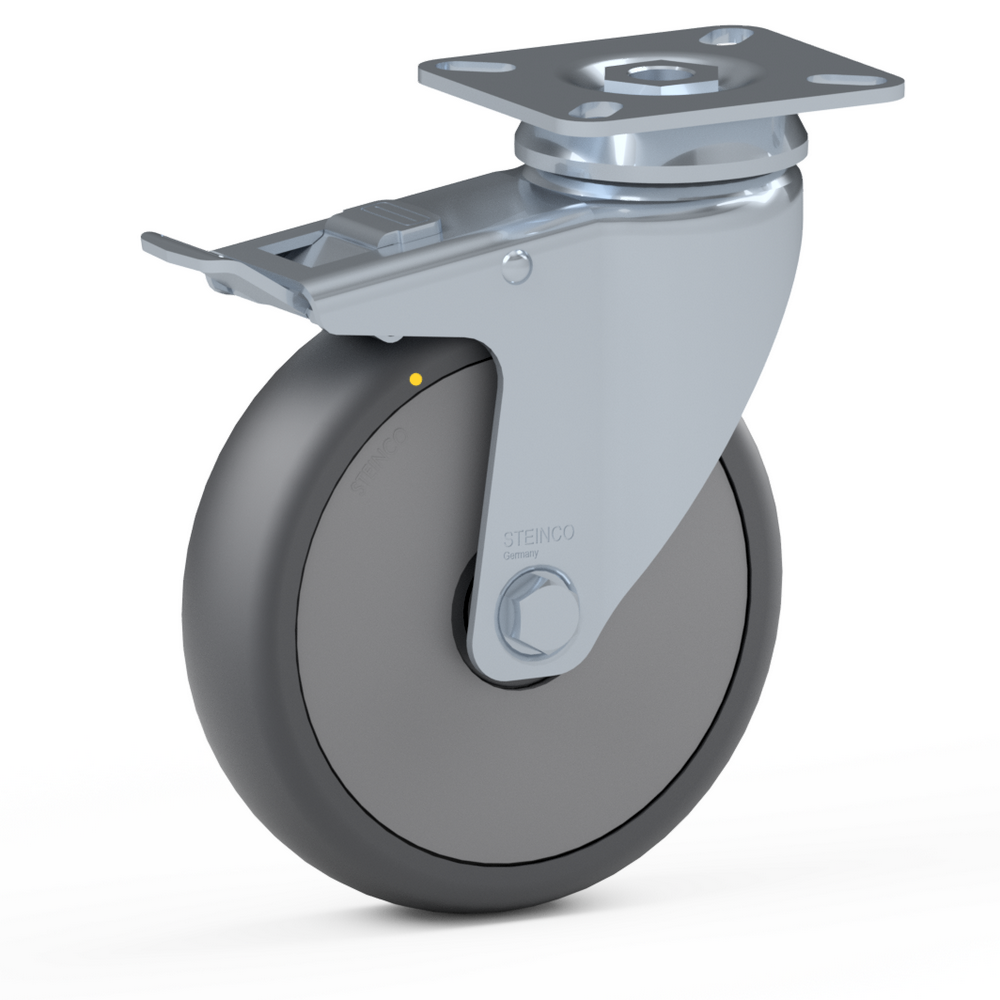 2.GME0.PKC0, Single wheel swivel castor, ∅ 150 mm, Ball bearing, TPU, Mounting plate