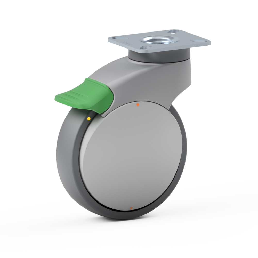 2.X7K0.PT40, Single wheel swivel castor, ∅ 100 mm, Ball bearing, TPU, Mounting plate